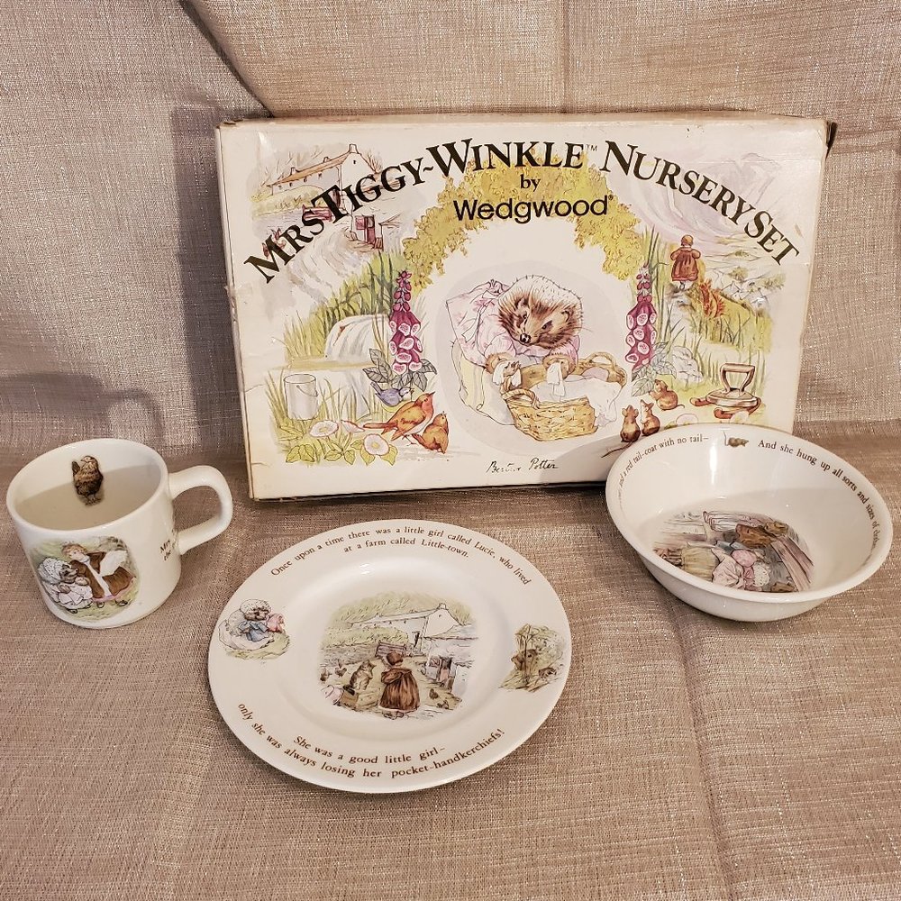 VINTAGE Mrs Tiggy-Winkle 3 Piece Nursery Set